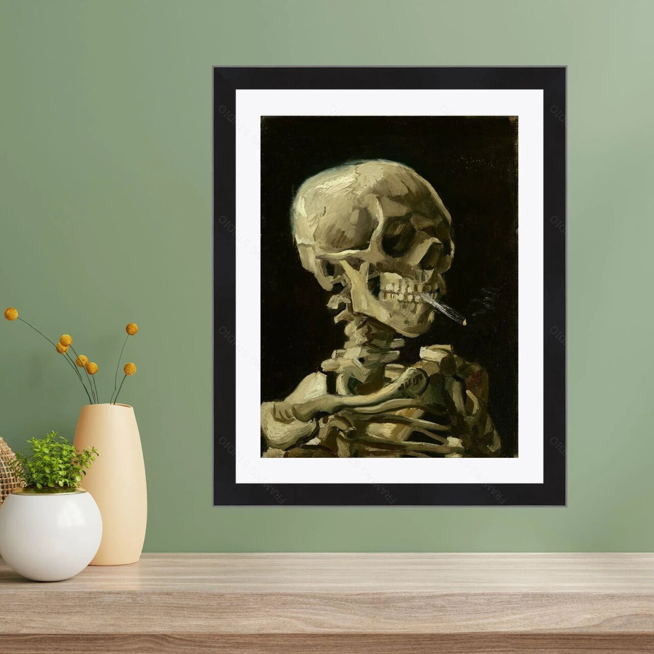 Skull of a Skeleton with Burning Cigarette by Vincent Van Gogh Framed Fine Art Print